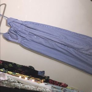 Blue Stripe Button Maxi Dress